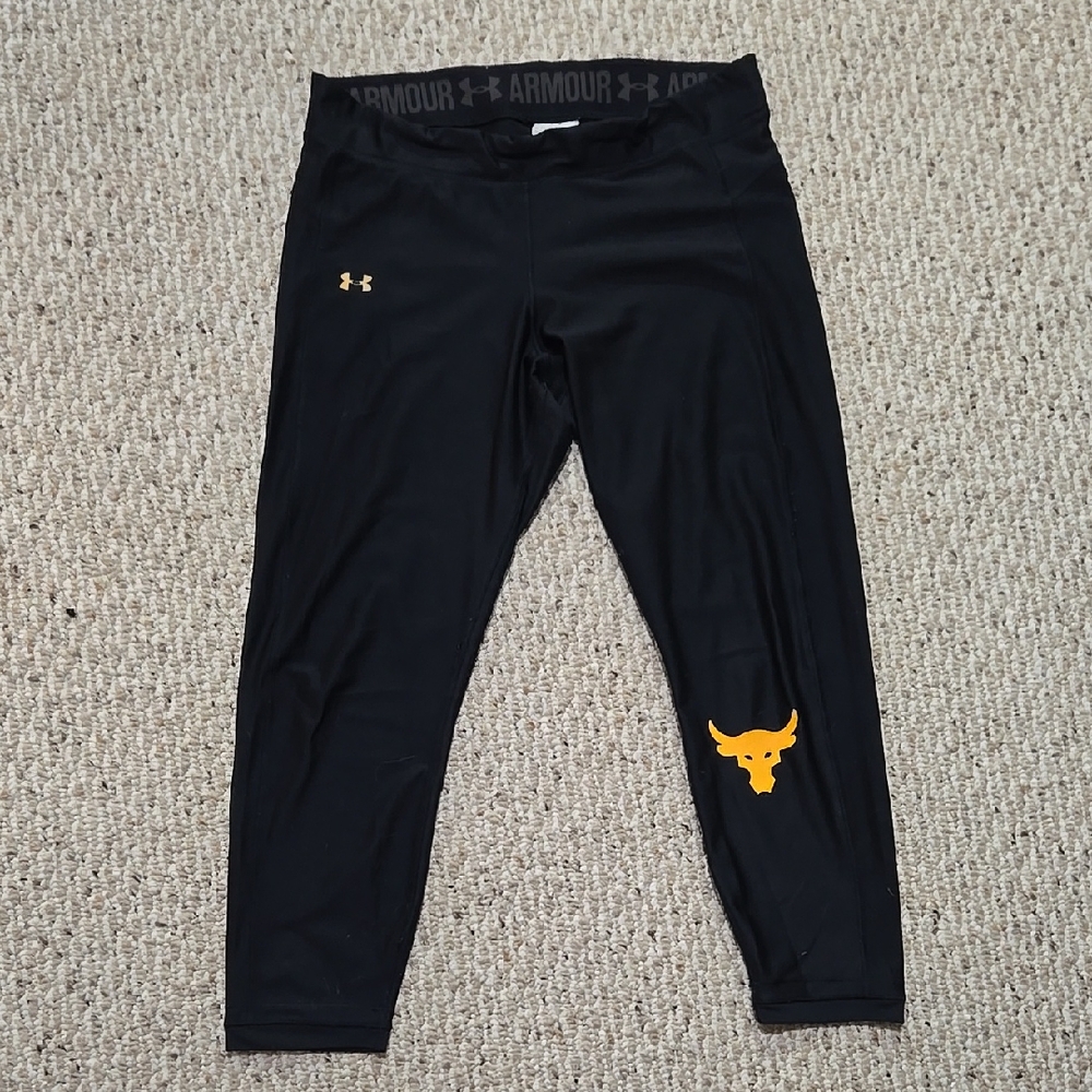 Under Armour Black Leggings with Gold Bull Logo